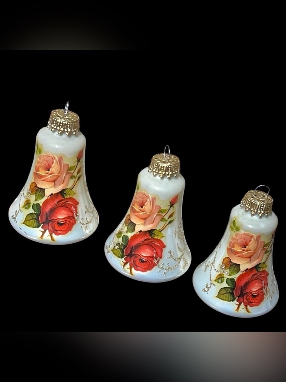 Vintage Krebs Glass Bell Shaped Christmas Ornaments- Hand Painted -3